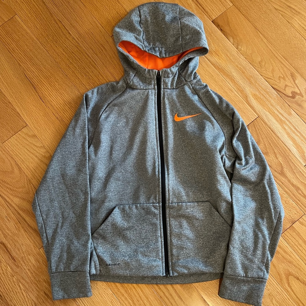 Nike Kids Hoodie in Gray with Orange Accents
